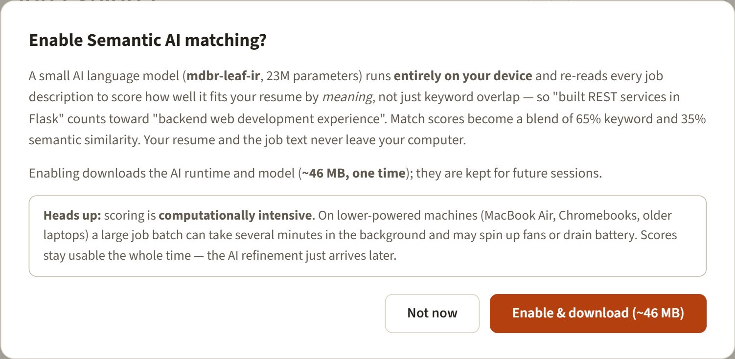 The opt-in dialog explaining Semantic AI and warning that it can be computationally intensive
